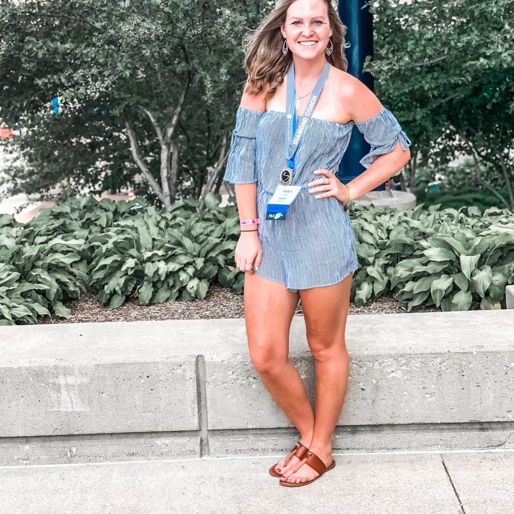 Blue and white stripped romper